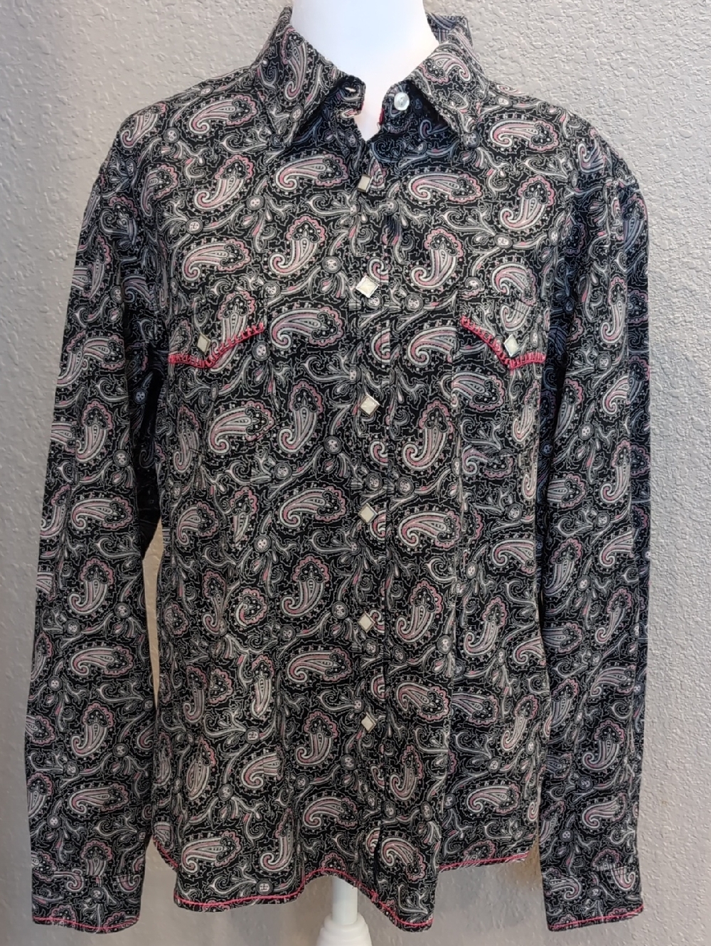 Rough Stock  Black  and Pink Paisley Button-Down Shirt
